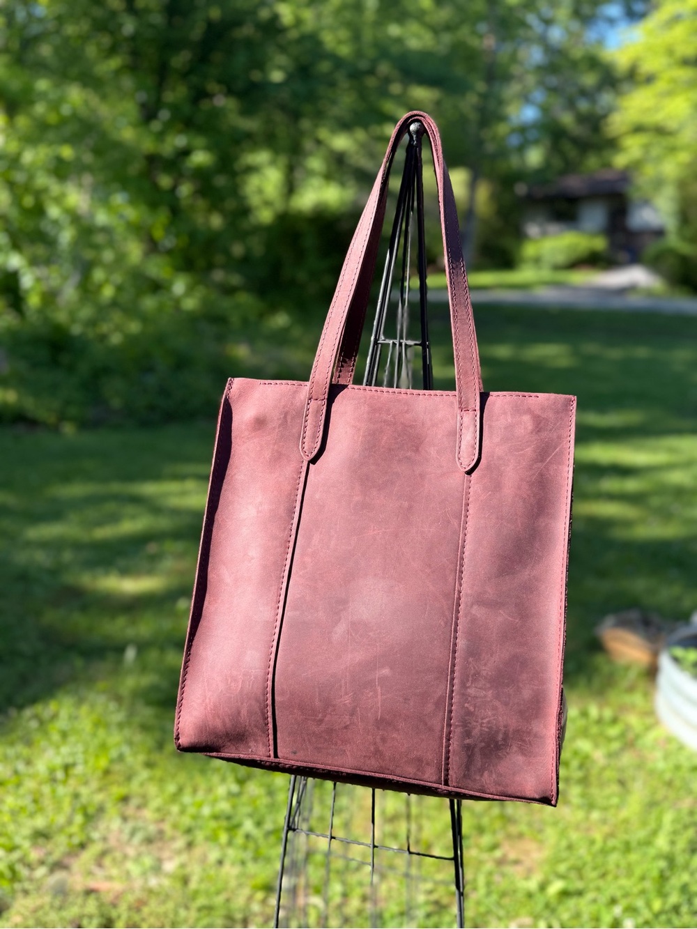 Everyday Burgundy Tote Bag with Dual Shoulder Straps - Picture 3 of 4
